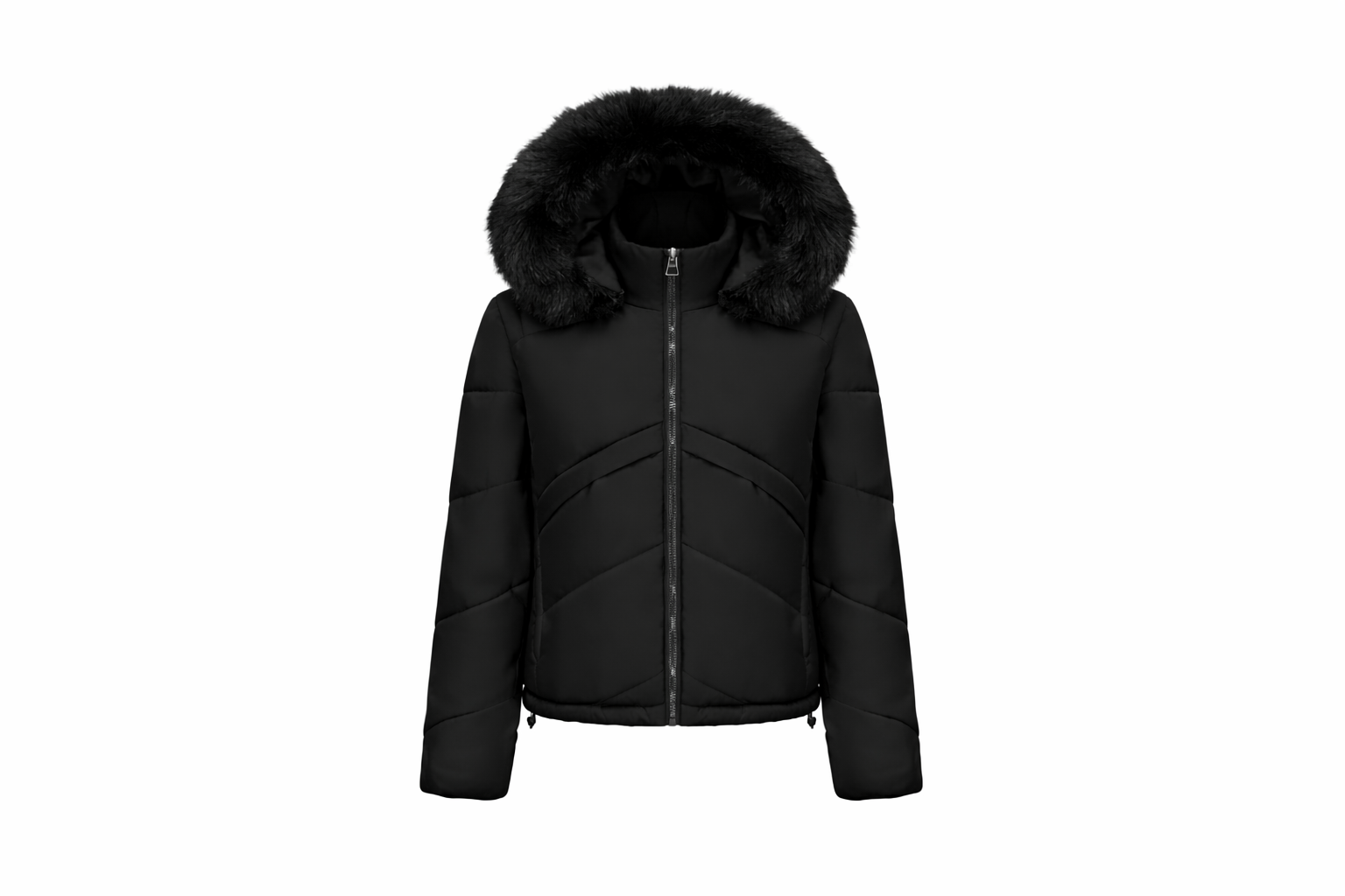 Short Autumn and Winter Black puffer With Soft Fur On Hood With Black Cotton Jacket