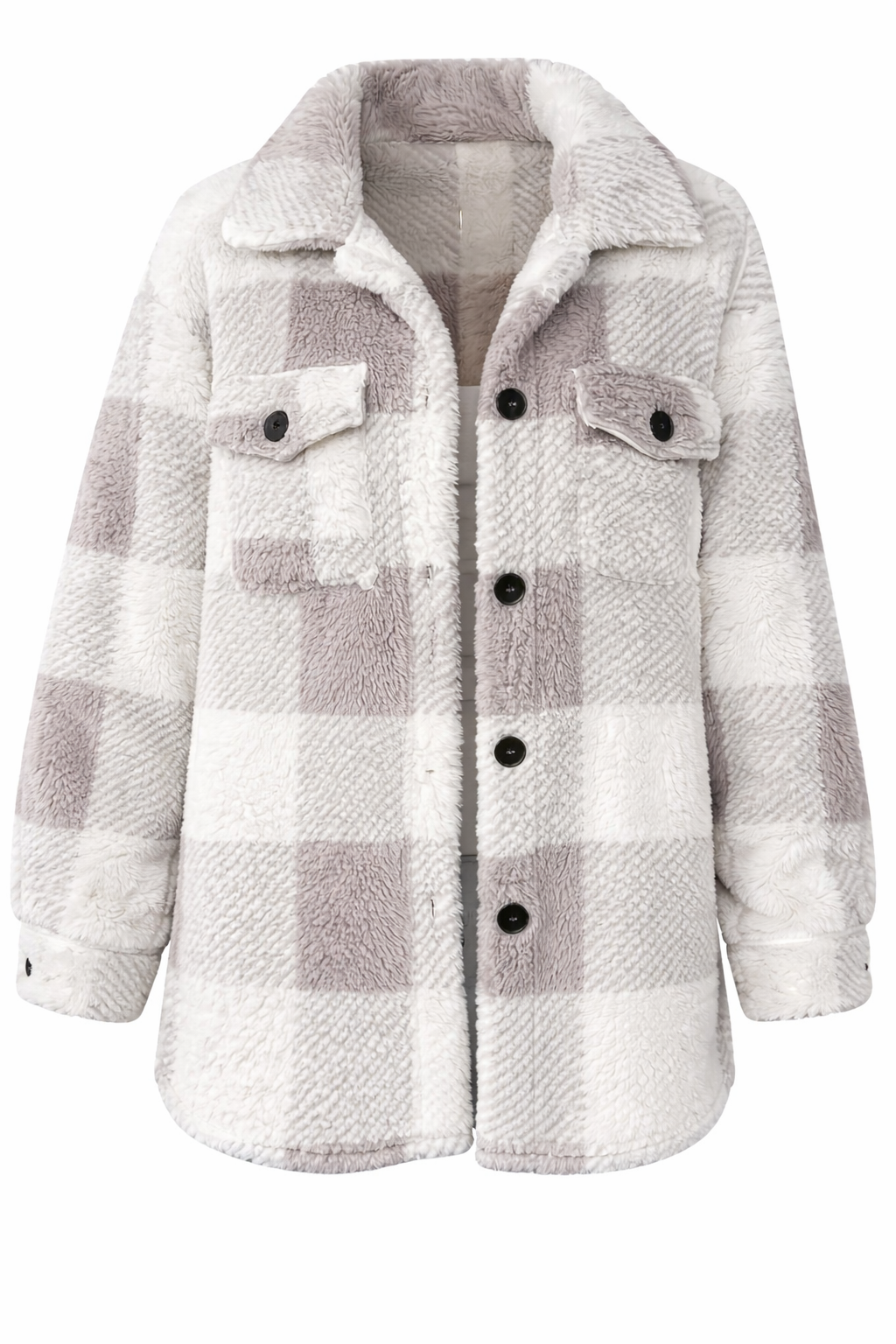 Soft winter jacket with cozy plush interior for warmth and buttons ups color grandma gray 