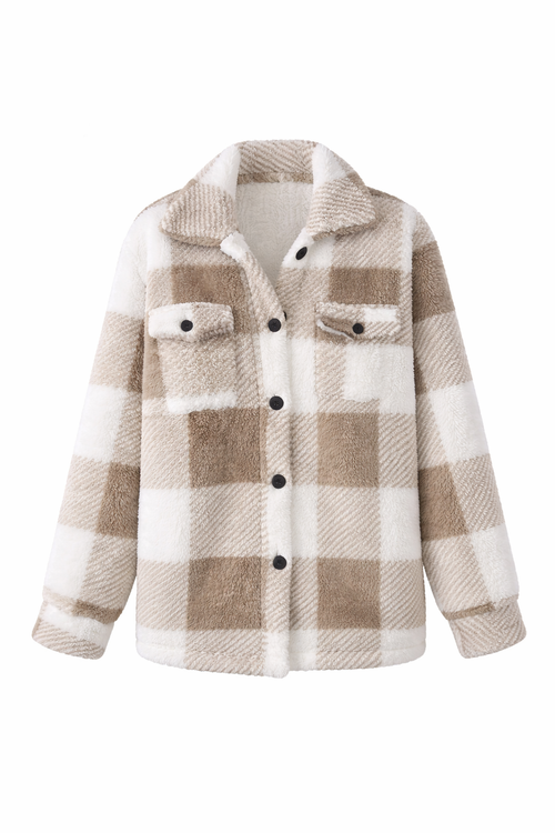 Soft Winter Jacket With Cozy Plush Interior For Warmth And Buttons Ups Color Khaki 