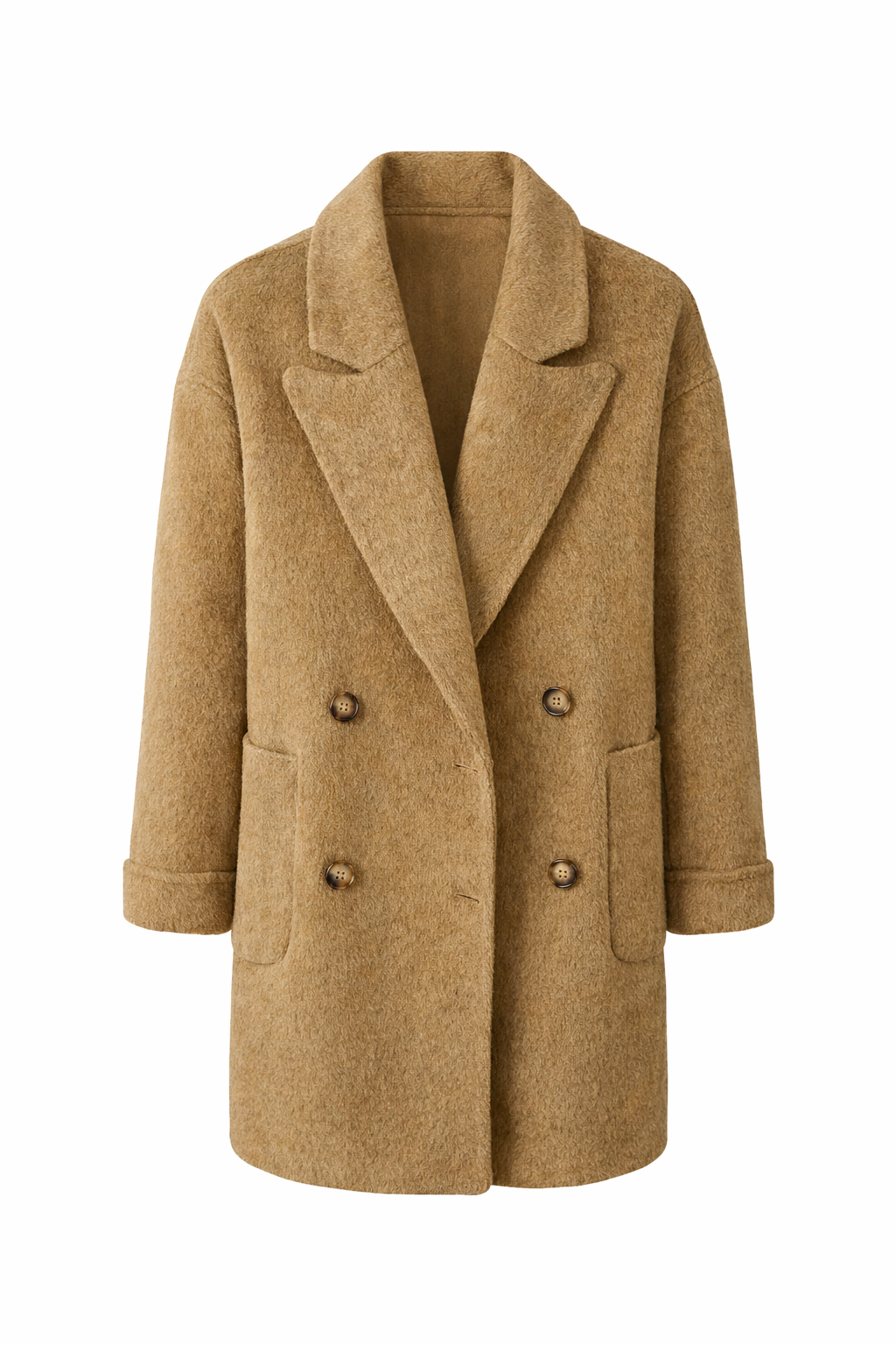 Double-Sided Wool Camel Coat With Long/Regular Sleeves