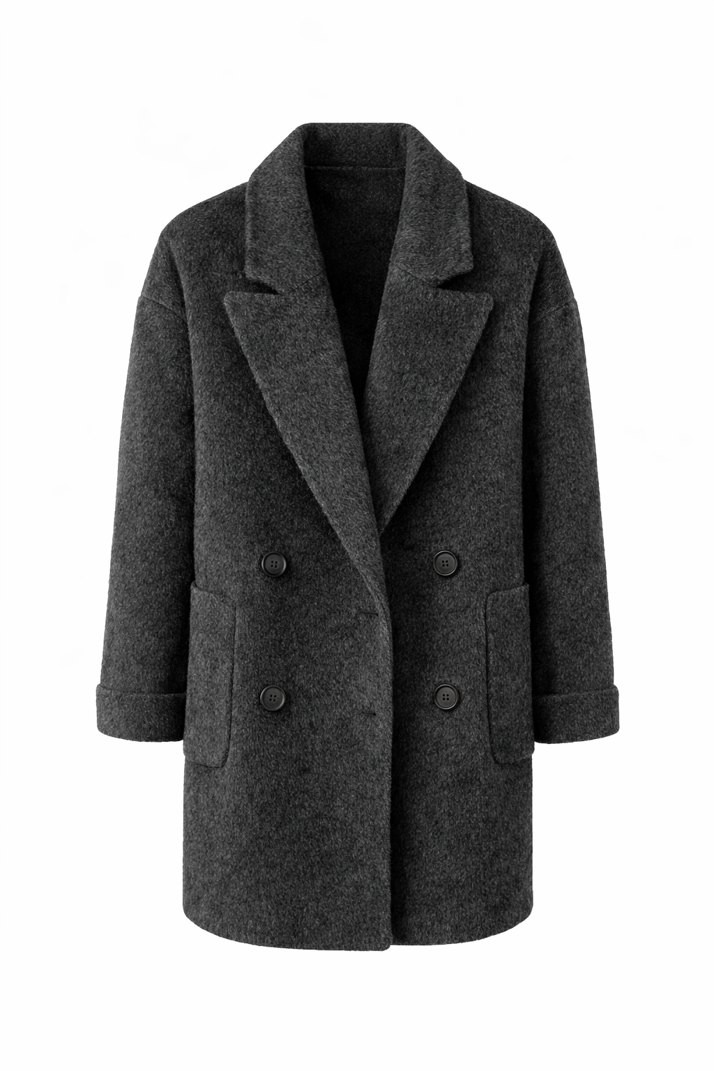 Double-Sided Wool Charcoal Black Coat With Long/Regular Sleeves