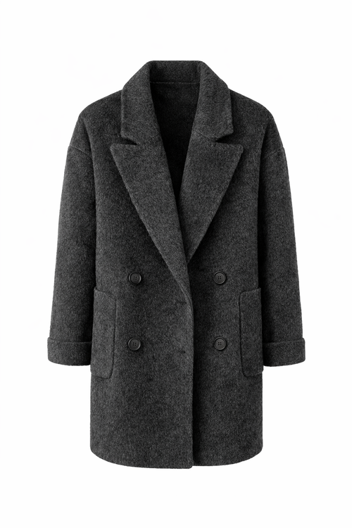 Double-Sided Wool Charcoal Black Coat With Long/Regular Sleeves