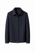 Mens Navy Blue Wool Coat With Long Regular Sleeves With A Collard Neck With Zipper And Wide Pockets 