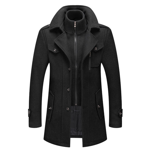 Men's black  Business Wool Coat Winter Double Collar Jacket black 